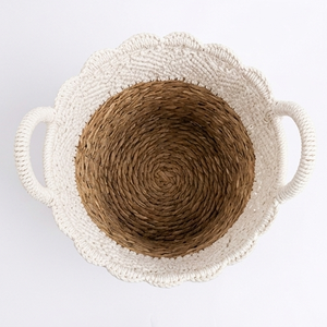 Boho Macrame Cotton Rope Storage Basket Natural Water Hyacinth Woven Laundry <b>Hamper</b> With Handles For Bedroom Home Decoration - Product Image 2