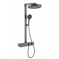 Système de douche mural en laiton noir avec pommeau cascade thermostatique et douchette à jet/pluie pour usage hôtelier