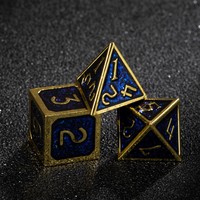 Ensemble de dés polyédriques en métal bleu et or, 7 pièces, dés de jeu de rôle avec incrustation de paillettes pour les jeux de table D&D