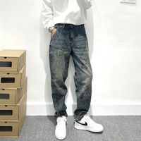 Pantalon en jean large pour homme, coupe droite, bleu clair délavé, style très ample, personnalisable
