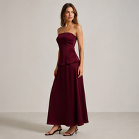 Robe longue bustier bordeaux effet satiné Joydressing pour femme, coupe trapèze, idéale pour les soirées et la vente en gros pour boutiques