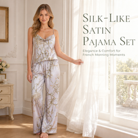 Ensemble de pyjama en satin à imprimé floral pour femme, haut de pyjama à bretelles et pantalon à col drapé, 2 pièces, en polyester effet soie, vêtements d'intérieur, personnalisable OEM