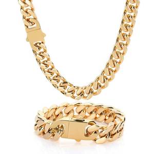Wholesale 6mm 8mm 10mm 12mm 16mm Hip Hop 18k Gold Plated Jewelry Stainless Steel Cuban Link Chain Gold Necklace Bracelet for <b>Men</b> - Product Image 6