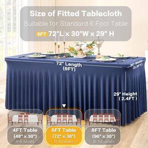 Modern Branded Navy Blue Elastic Satin Stretch 120 Inch <strong>Waterproof</strong> <strong>Table</strong> <strong>Cover</strong> Outdoor Ruffled Wedding Spandex Skirt - Product Image 5