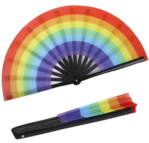 Rave grande Folding Mão Fan Chinease/Japonês De Bambu e Nylon Pano-Íris Folding Fan Mão para o Festival de Dança