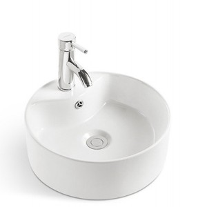 Lavabo Redondo de Cerámica para Encimera, Lavabo de un Solo Orificio para Baño - Product Image 1