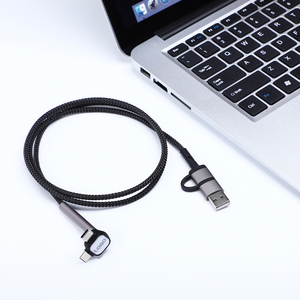 1M Durable Nylon Braided 4 in 1 <strong>Usb</strong> <strong>Phone</strong> Holder Charger Cable Two <strong>Input</strong> Micro 8 Pin Type c Fast Charging Data Cable with Stand - Product Image 3