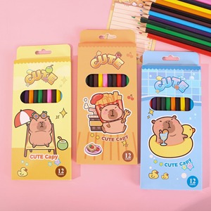 Conjunto de Lápis de Cor com Padrão de Capibara em 12 Cores, Lápis de Madeira para Desenho Infantil e Graffiti - Product Image 4