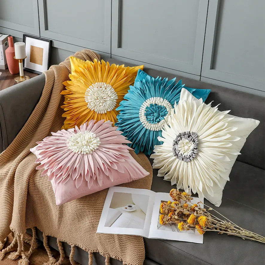 Commercio all'ingrosso di velluto olandese colorato fiore del sole design di lusso decorazioni per la casa fodera per cuscino federa per cuscino federa per divano