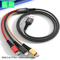Kabel Pengisi Daya Cepat VDENMENV 3 in 1 USB ke Micro-USB Tipe-C Harga Grosir Pabrik Murah Tembaga Murni untuk Ponsel Komputer