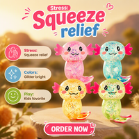 Jouet anti-stress en plastique à rebond lent, transfrontalier, en forme de salamandre de dessin animé mignonne, avec poudre dorée, Axolotl, balle de décompression, pour tous les âges