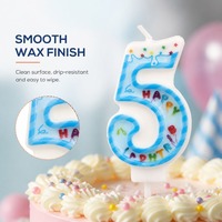 Bougie d'anniversaire à thème estival, motif lettres imprimées rayures bleues, pour gâteau d'anniversaire d'enfants