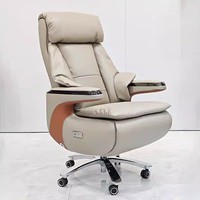 Nouveau Fauteuil de Bureau Exécutif 2025 de Luxe Moderne Confortable en Cuir PU Gris Ergonomique Inclinable avec Réglage Manuel de la Hauteur