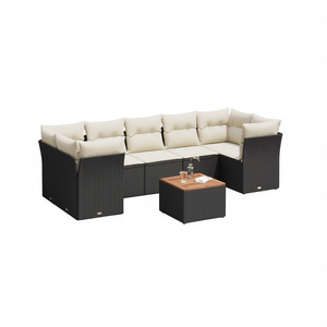 Black And Cream Garden <b>Sofa</b> Set With Cushions 6 Seater <b>Rattan</b> Outdoor Furniture Contemporary Design - Product Image 1