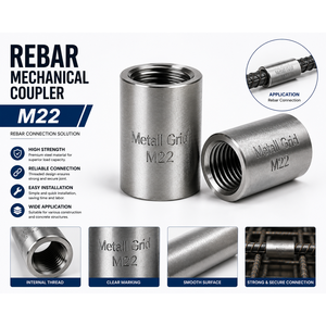ข้อต่อเหล็กเส้นคาร์บอนสตีล M22 สำหรับงานหนัก เพื่อการเชื่อมต่อเหล็กเส้นเสริมแรงอย่างปลอดภัยในโครงการก่อสร้าง - Product Image 2
