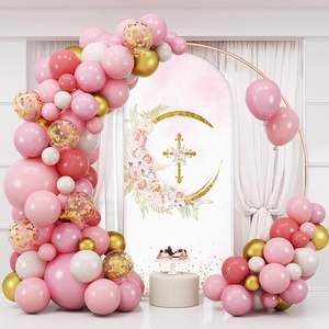 Pastel Floral Croix Design Baptême Arc Toile de Fond Élastique Spandex en Stock pour Première Communion Religieuse Fête Décor - Product Image 2