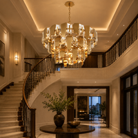 Lustre en cristal personnalisé à 24 lumières, 3 niveaux, moderne, grand, rond, pour hall d'hôtel, villa, hall d'entrée, escalier