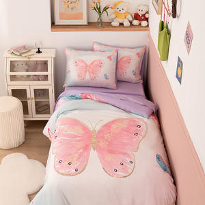 Nouveau produit ensemble de literie impression numérique or rose <span class=keywords><strong>papillon</strong></span> housse de <span class=keywords><strong>couette</strong></span> trois pièces ensemble de literie pour enfants avec personnages de dessins animés - Product Image 1