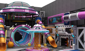 Aire de jeux intérieure, équipement de jeu souple avec piscine à balles, toboggan, trampoline <span class=keywords><strong>pour</strong></span> bébés et enfants, jouets de style cyberpunk violet - Product Image 4