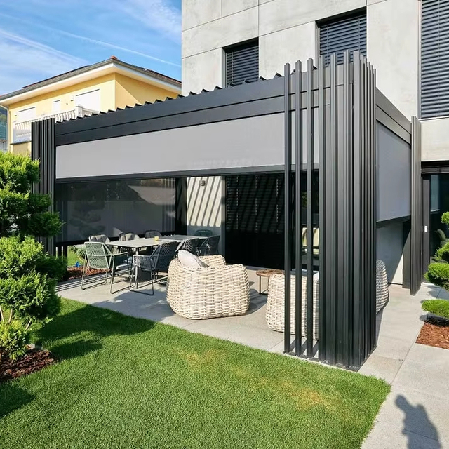 Bioclimatic Waterproof Aluminum Pergola Louvre Roof Outdoor Gazebo Pergola for Terrace Balcony Backyard Optional LED Accessories