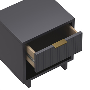 Nightstand In Charcoal Gray With Vertical Panel Design And <b>Open</b> Shelf <b>Storage</b> For Bedroom Use - Product Image 5