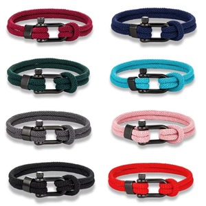 Men's Trendy Double Layer Nylon Rope Woven <b>Bracelet</b> Black Anchor Pattern Stainless Steel U-Shaped Buckle Wrap <b>Bracelets</b> for Gift - Product Image 1