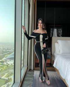 Vestidos de fiesta elegantes Vestidos de fiesta de noche de manga larga con hombros descubiertos Vestido Maxi con aberturas de vendaje para mujer - Product Image 3