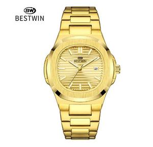Orologi da <span class=keywords><strong>uomo</strong></span> BESTWIN, orologio al quarzo di lusso di marca, completamente in <span class=keywords><strong>acciaio</strong></span>, impermeabile, da polso, per affari. - Product Image 1