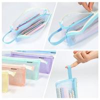 Nouveau sac à fermeture éclair Transparent maille grande capacité beauté maquillage sac de rangement étudiant papeterie sac porte-crayon