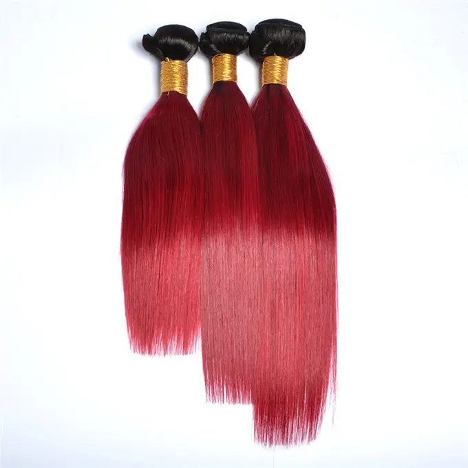 Factory Price Two Tone ombre color human hair extensions 1B Red/Bug ombre color hair bundles