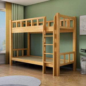 Lit superposé en bois de pin, taille double, avec échelle, pour dortoir ou chambre. - Product Image 1