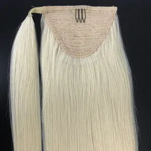 Groothandel 100% Maagdelijke Echte Human Hair Extensions Wikkel Rond Pony Tail Clip In Menselijk Haar Dubbel Getrokken Paardenstaarten Menselijk Haar 100G