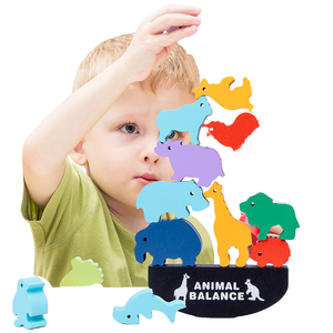 Balançoire <span class=keywords><strong>en</strong></span> <span class=keywords><strong>bois</strong></span> Animaux de la forêt et Dinosaures marins, Blocs d'empilage sensoriels pour bébé, Jeu de société éducatif, Unisexe, 4-6 ans - Product Image 1