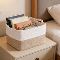 Panier de rangement en corde de coton avec poignées - Design rectangulaire minimaliste pour salon, chambre, salle de bain ; Idéal pour organiser les petits objets