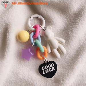 クリエイティブかわいいクマカラフルキーホルダー女性女の子ファッションイヤホン保護ケースペンダントバッグ装飾アクセサリー - Product Image 4
