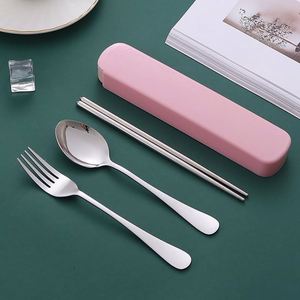 New Student Outdoor Portable 304 Stainless Steel Spoon Chopsticks and <b>Fork</b> with Packaging Box Tableware Set with Custom LOGO - Product Image 5