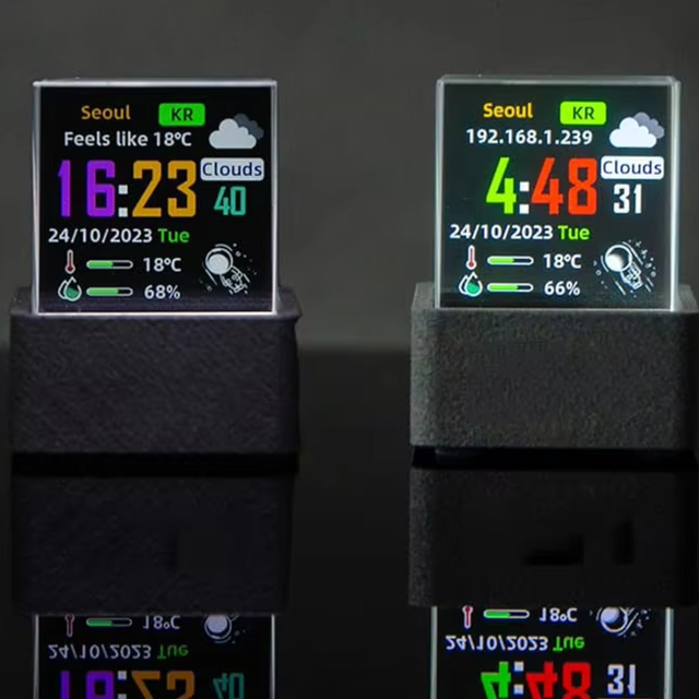 Small TV Smart WiFi Weather Station Display Weather Temperature Humidity Time Alarm Clock Desktop Decoration for Home