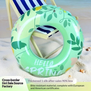 Bouée de natation gonflable pour femme, motif feuille verte et fleur, <span class=keywords><strong>texte</strong></span> 'HELLO SPRING', imprimé mignon, épaisse, sûre et anti-basculement, pour le marché international - Product Image 2