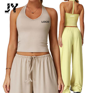 JY-3058 Set di Pantaloni Yoga a Gamba Larga con Coulisse, Traspirante e ad Asciugatura Rapida, Completo Sportivo con Bretelle per <span class=keywords><strong>Donna</strong></span>, Casual per Corsa e Palestra - Product Image 1