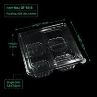 Barquette en plastique carrée jetable transparente en PET à 4 compartiments pour macarons, pâtisseries, hamburgers et salades, emballage intérieur pour boulangerie, logo personnalisé