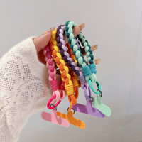 Longe de téléphone portable tressée mignonne Anti-perte courte bande de poignet pendentif mode sangle suspendue bonbons couleurs chaîne de corde