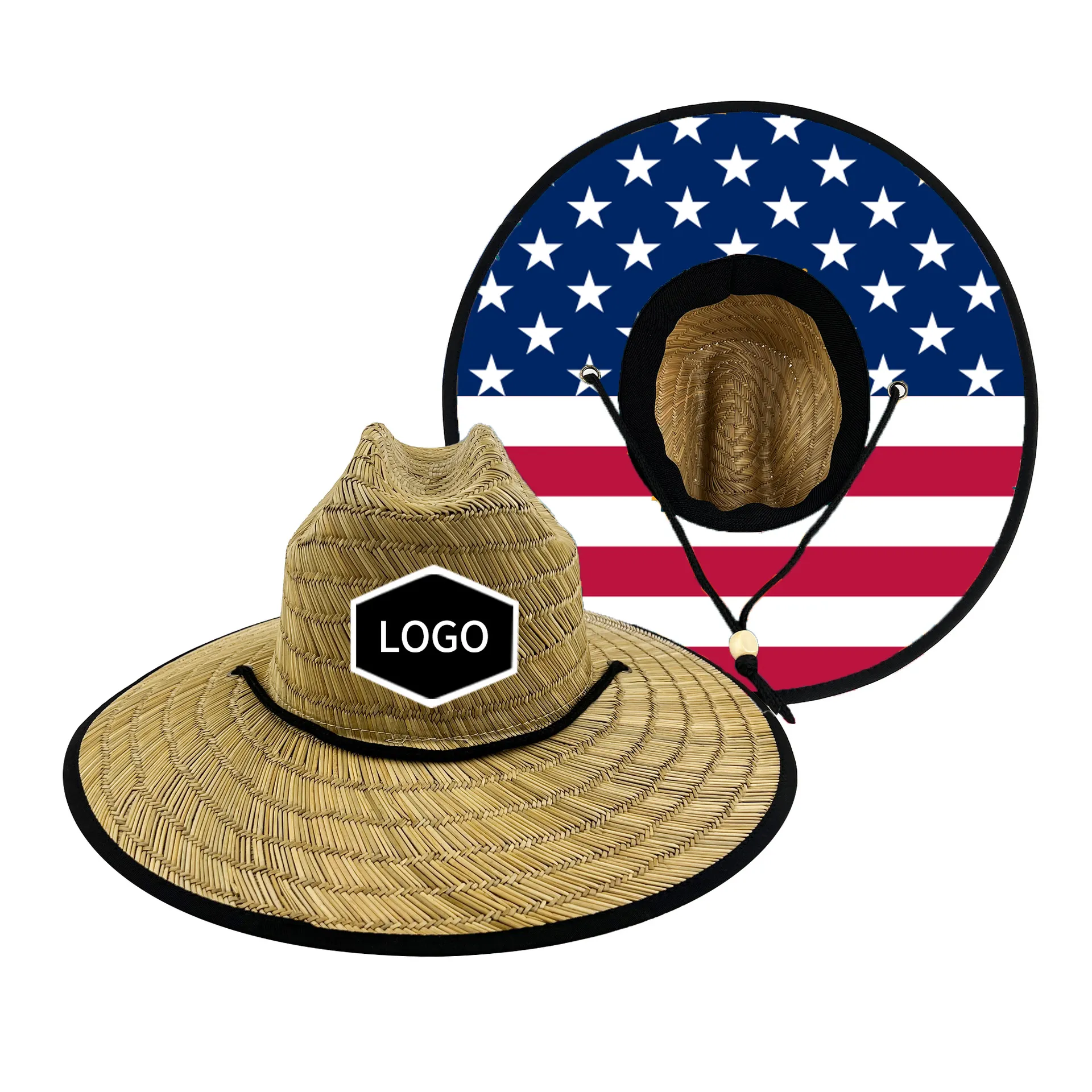 Wholesale Custom Promotional Unisex Sun Wide Brim Woven Uv Sun Fitted Fishing Straw Lifeguard Hat For Men With Custom Logo