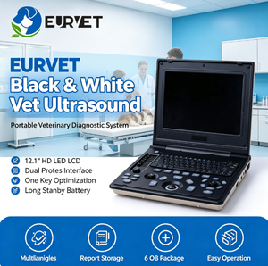 Appareil <span class=keywords><strong>d</strong></span>'<span class=keywords><strong>échographie</strong></span> vétérinaire EUR VET noir et blanc avec écran HD, batterie longue durée et double sonde pour l'examen de divers animaux - Product Image 1