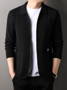 Popular knitted <b>cardigan</b> sweater men's spring and autumn jacquard top - Product Image 5