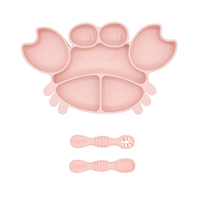 Ensemble d'assiettes pour bébé en silicone en forme de crabe avec cuillère et fourchette |   Assiette à ventouse divisée pour l'alimentation des tout-petits à partir de 6 mois