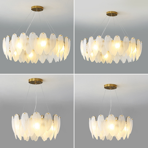 Lustre LED rond ovale en verre blanc artistique avec <span class=keywords><strong>plumes</strong></span> d'oie, luminaire suspendu design pour hall d'entrée - Product Image 5