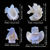 Figurines d'animaux en agate naturelle sculptée (hibou, pingouin, tortue) et ornements en cristal Druzy pour la décoration intérieure - Vente en gros