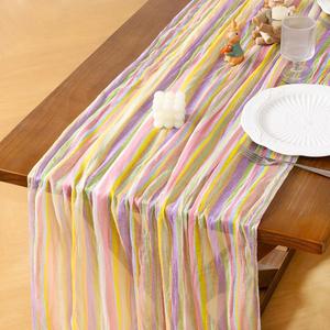 Cheesecloth Boho <b>Gauze</b> <b>Fabric</b> Table Runner Rustic Runners for Wedding Party Bridal Easter Decoration - Product Image 3
