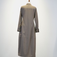 Robe chemise midi à col et manches longues pour femme, 30% laine 70% polyester, kaki, coutures ajustées, boutonnée sur le devant, robe décontractée pour le quotidien