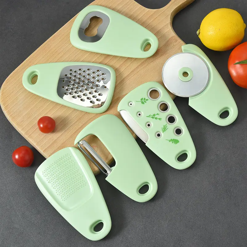 Nuovi utensili da cucina set di 6 pezzi gadget da cucina unici pelapatate gadget taglierina per Pizza grattugia per verdure strumento per spogliare le foglie di erbe